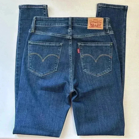 Levi’s 721 High Rise Skinny Jeans Distressed Dark Blue Denim Size 26 - Picture 15 of 16